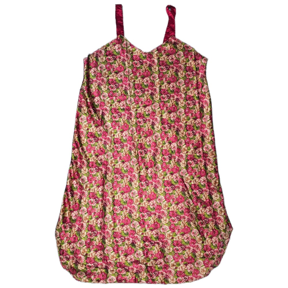 Pinx Floral Nightgown Womens 1X Pink Green Good‎ Vintage 90s Silky Sleeveless(F)
